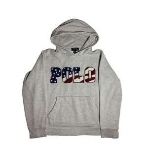 VTG Polo Bear Lauren Boys Large 14-16 Grey Long Sleeve Hoodie